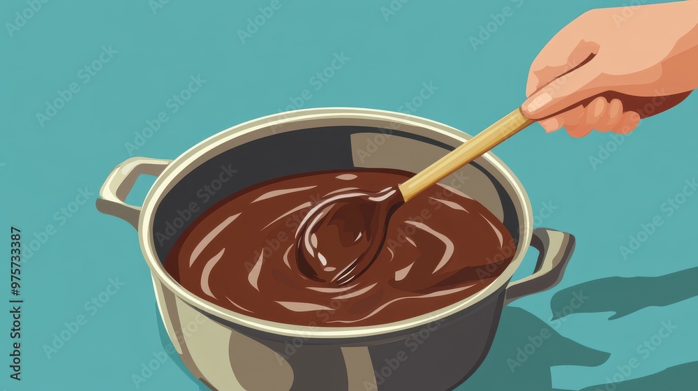 Stirring Melted Chocolate in a Pot Stirring Melted Chocolate in a Pot
