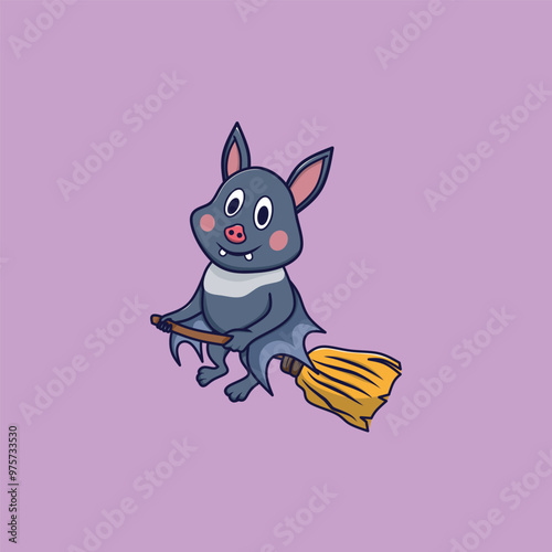 Halloween bat character. Illustration for Halloween decorations. Simple vector with cute animal from different side. Cartoon flat vector isolated on colorful background. 