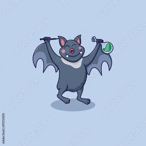 Halloween bat character. Illustration for Halloween decorations. Simple vector with cute animal from different side. Cartoon flat vector isolated on colorful background. 
