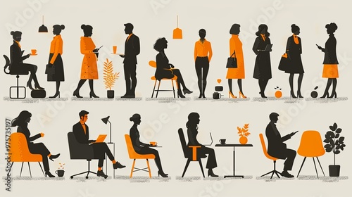 illustration, Business Concept illustrations. Mega set. Collection of scenes with men and women taking part in business activities. Vector illustration,