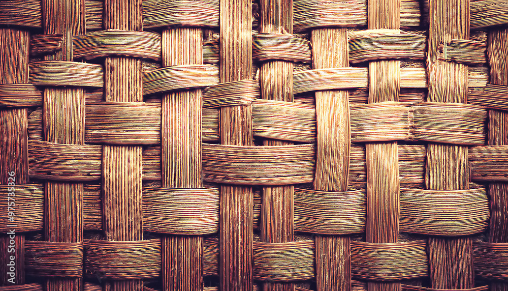 Woven bamboo mat with сross weaving pattern, flat lay, toned image, light brown background Woven bamboo mat with сross weaving pattern, flat lay, toned image, light brown background