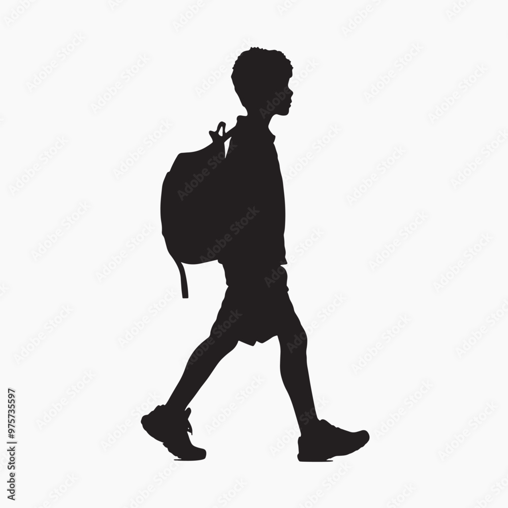 Fototapeta premium Silhouette child walking school backpack