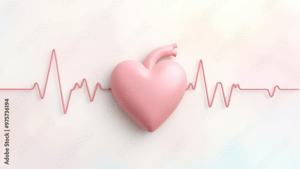 Pink Heart with Heartbeat Line on White Background Pink Heart with Heartbeat Line on White Background