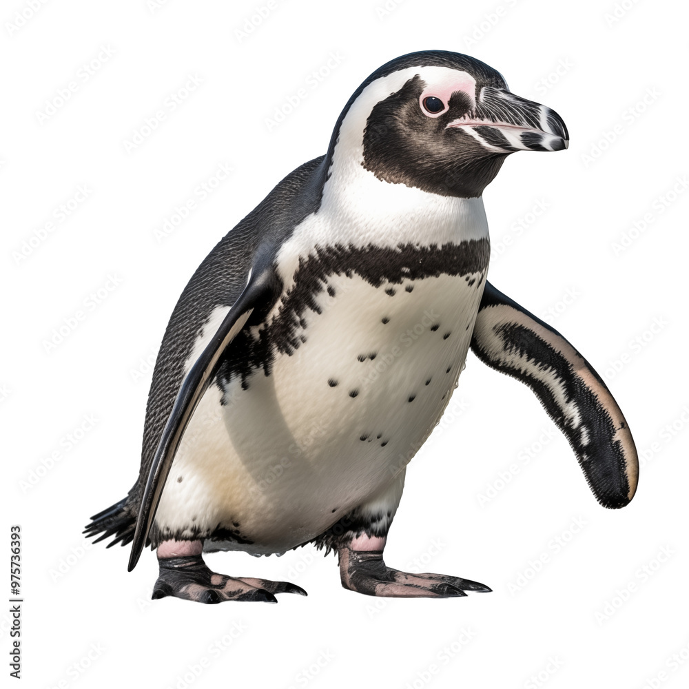 Fototapeta premium Humboldt Penguin Walking In Shallow Water On A Transparent Background