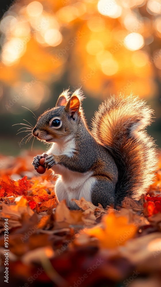 Squirrel in Autumn Leaves. generative ai illustration. Squirrel in Autumn Leaves. generative ai illustration.