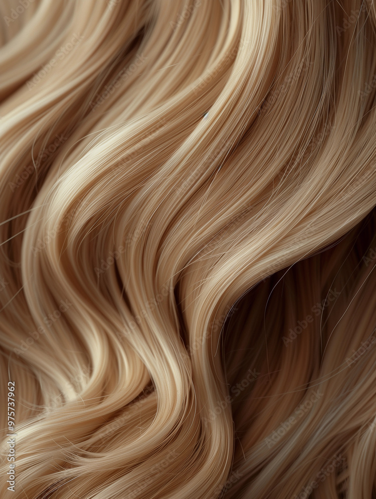 Fototapeta premium Warm honey blonde wavy hair swatch salon hairdye colors caramel golden balayage highlights soft texture shiny haircare wig swatch concept copy space hairsdresser salon spa advert promo lady background