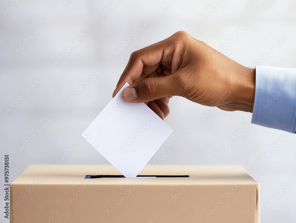 A hand casting a ballot into a voting box, symbolizing democracy and civic engagement in election processes. A hand casting a ballot into a voting box, symbolizing democracy and civic engagement in election processes.