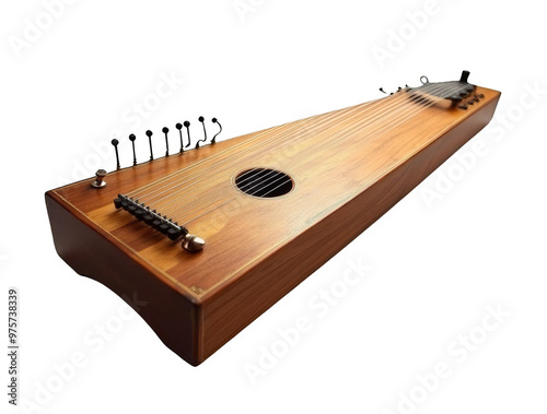 Ancient Wooden Psaltery Stringed Instrument Isolated on Transparent Background Cutout, PNG File photo