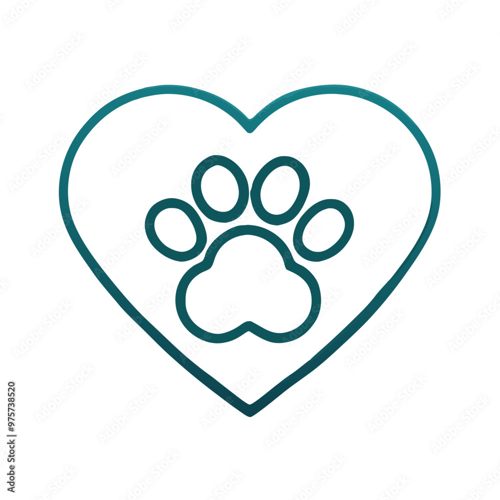 Paw Print Inside Heart Symbol, Line Art Style, Blue on Black Background, Love for Pets Icon with Copy Space Paw Print Inside Heart Symbol, Line Art Style, Blue on Black Background, Love for Pets Icon with Copy Space
