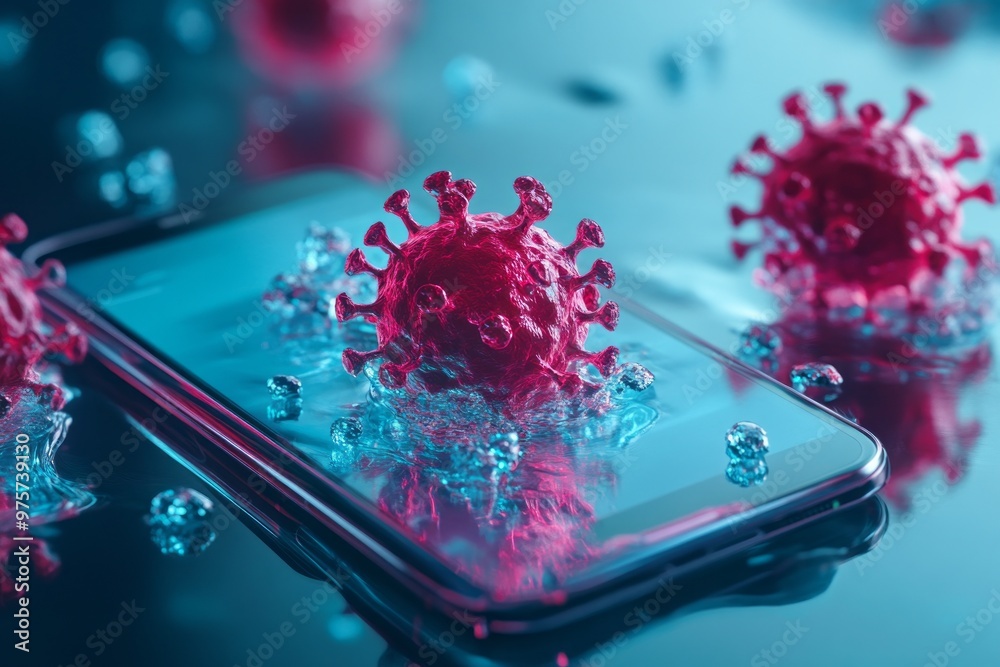 Fototapeta premium illustration of a smartphone infected by a smartphone virus