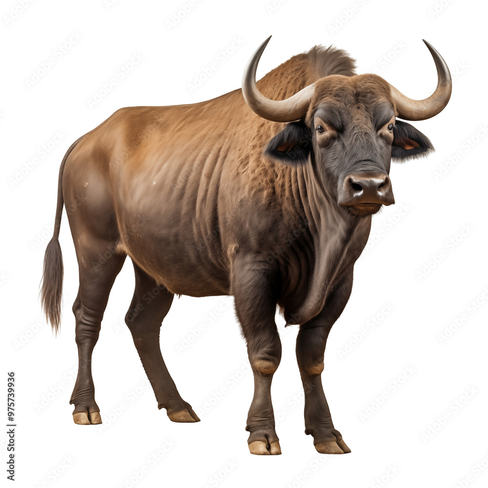 Majestic Buffalo Standing Strong with Large Curved Horns in a Natural Posture On Transparent Background Majestic Buffalo Standing Strong with Large Curved Horns in a Natural Posture On Transparent Background