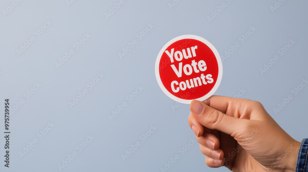 Hand holding a sticker that reads Hand holding a sticker that reads