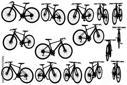 collection of silhouette bicycle with different angles for graphic resources