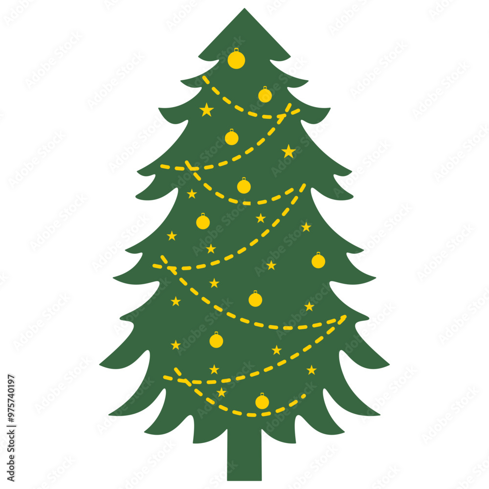 Christmas Tree Illustration with Flat Cartoon Design. Isolated Vector. Christmas Tree Illustration with Flat Cartoon Design. Isolated Vector.