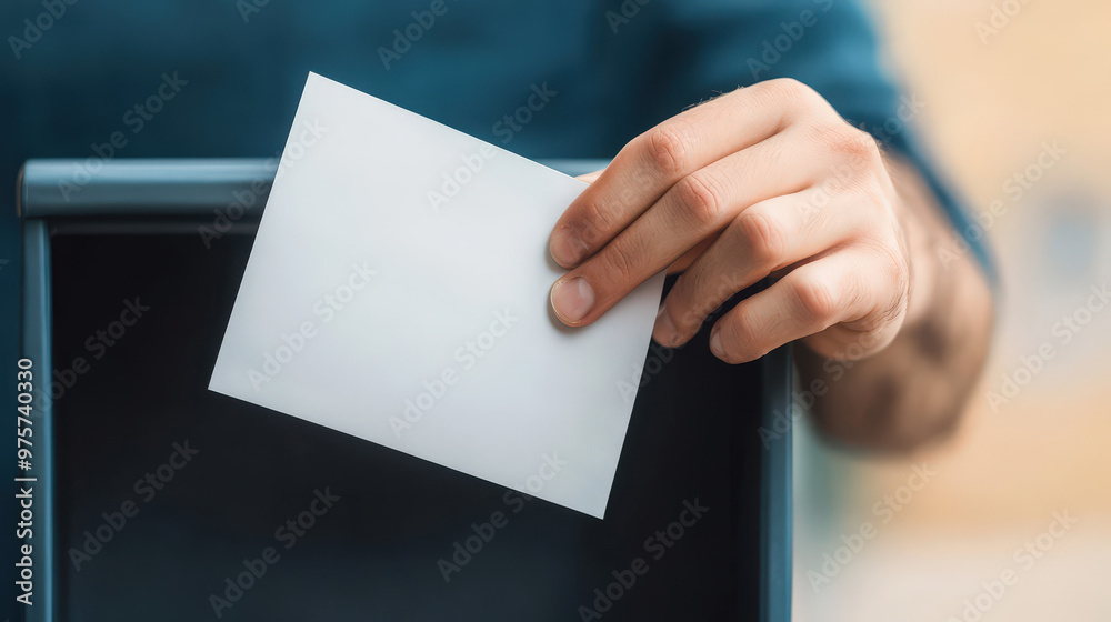 Close-up of a hand dropping a sealed ballot into a mailbox for mail-in voting, secure voting, election participation Close-up of a hand dropping a sealed ballot into a mailbox for mail-in voting, secure voting, election participation