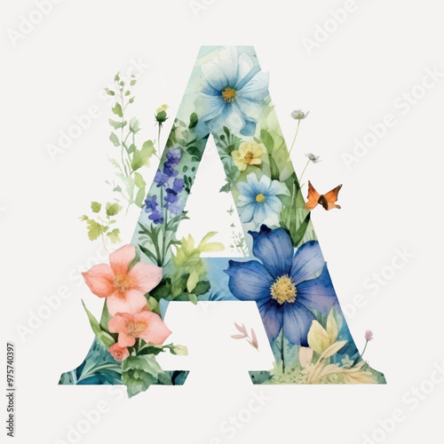 Floral letter A illustration