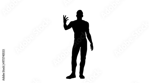 3D render : a single silhouette male character is talking with angry expression, front view
