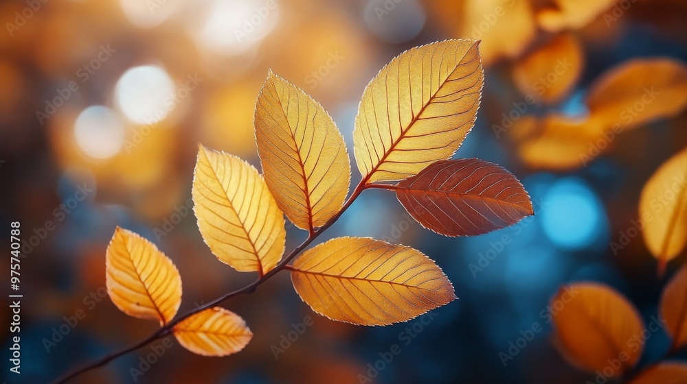 Fototapeta premium Autumn leaves and golden hues. Close-up of golden autumn leaves. Fall. Autumn. Seasonal.