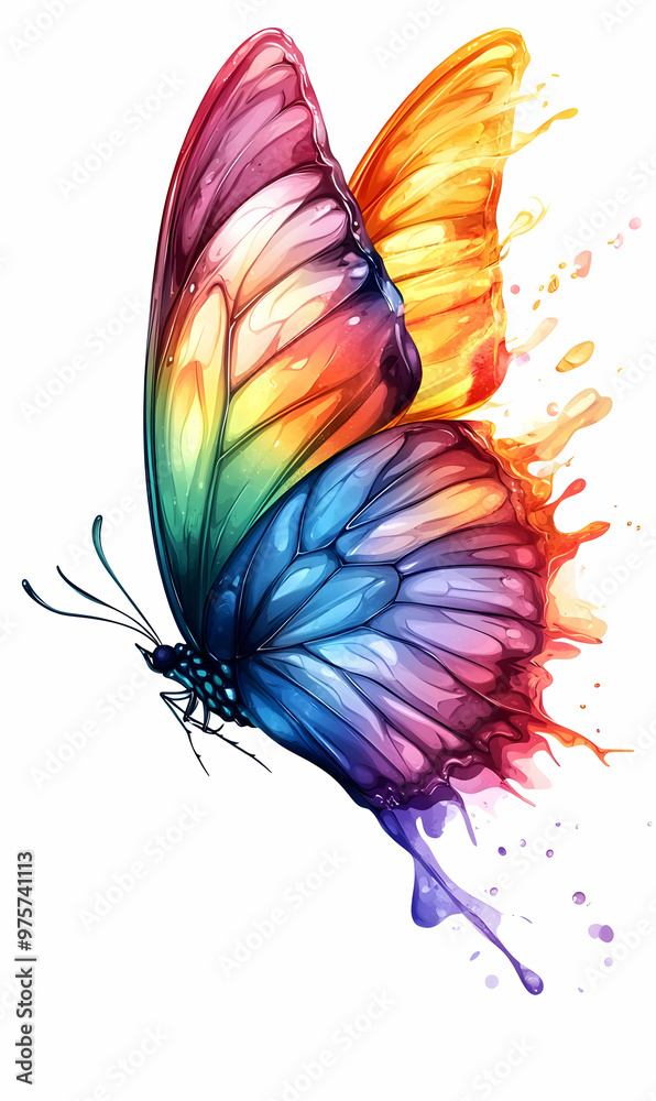 A vibrant, colorful butterfly with wings painted in rainbow hues, symbolizing transformation and beauty in nature.