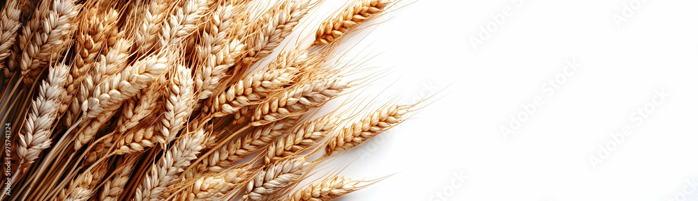 A close-up of golden wheat stalks against a white background, symbolizing harvest and agricultural abundance. A close-up of golden wheat stalks against a white background, symbolizing harvest and agricultural abundance.