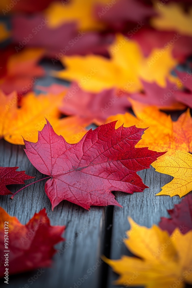 Obraz premium Autumn Leaves on Wooden Surface