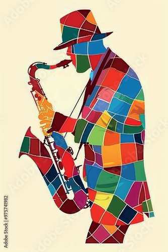Colorful abstract jazz musician silhouette