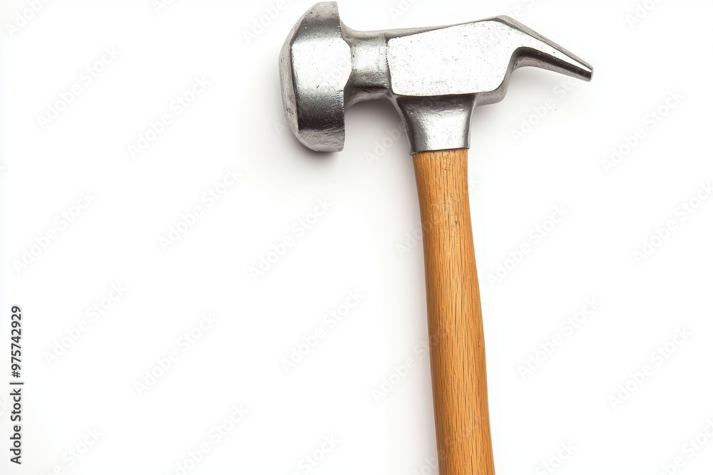 A classic metal hammer with a wooden handle, realistic construction tool, isolated on white background A classic metal hammer with a wooden handle, realistic construction tool, isolated on white background