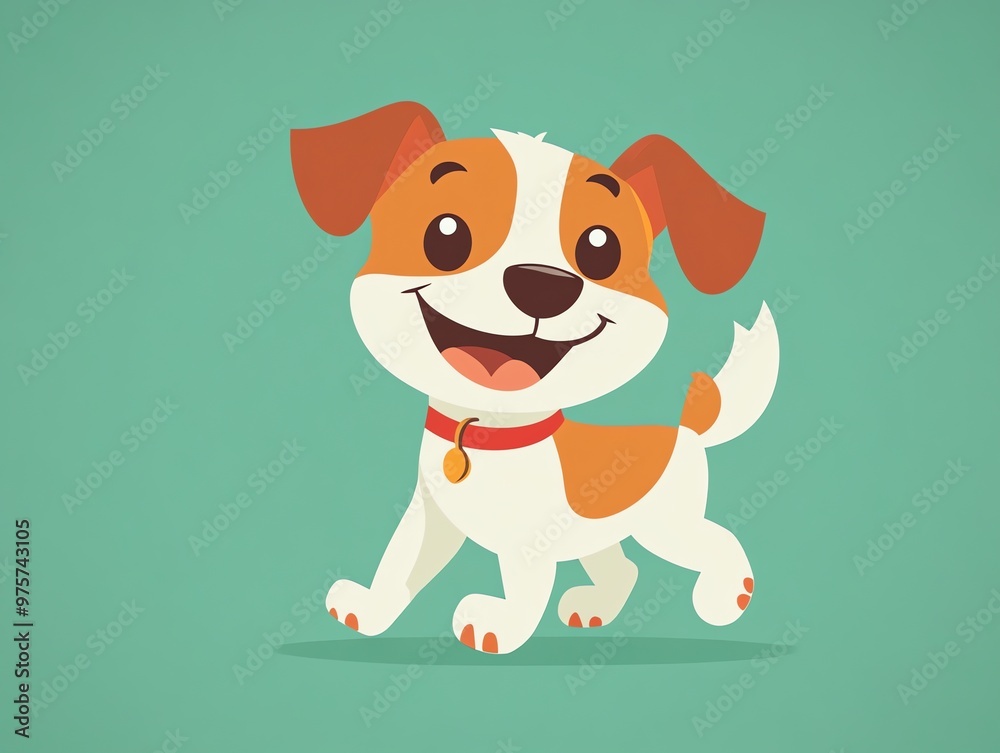 Cartoon dog with orange ears and tail, walking on a green background. Cartoon dog with orange ears and tail, walking on a green background.