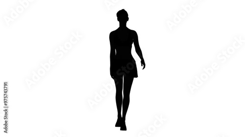 3D render : a silhouette female character wearing casual wear is walking, front view