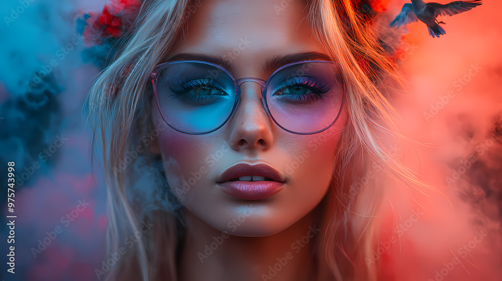 Obraz premium Blond woman with blue eyes and a flower in her hair