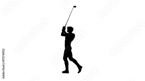 3D render : silhouette  golfer taking a swing with a golf club, back view
