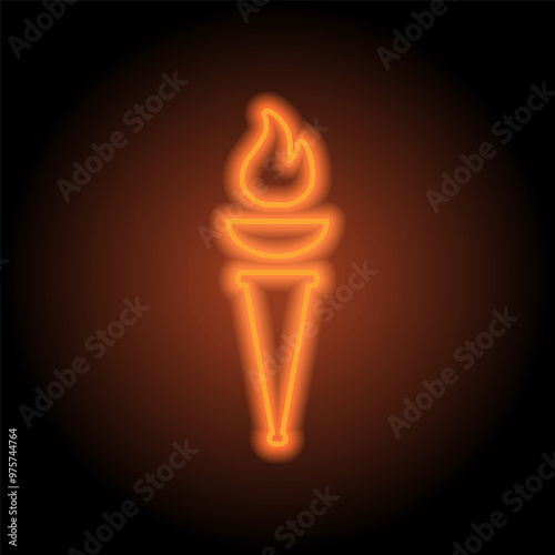 Torch simple icon. Flat design. Orange neon on black background