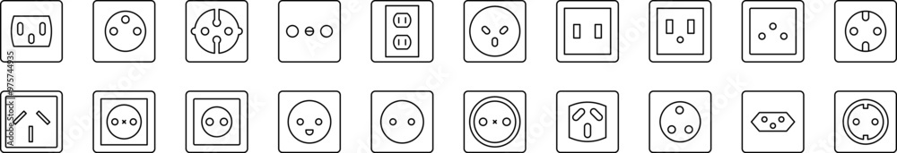 Outlet Line Icon Collection. Editable Stroke. Minimalistic Linear Pictogram for Design of Cards, Apps, Banners, Posts Outlet Line Icon Collection. Editable Stroke. Minimalistic Linear Pictogram for Design of Cards, Apps, Banners, Posts