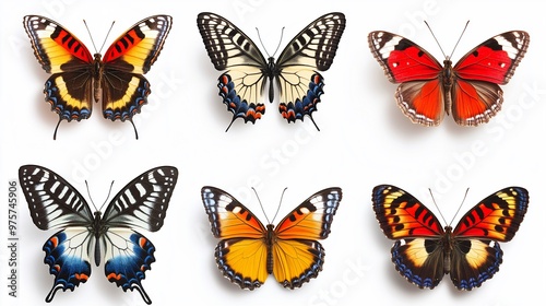 A Vibrant Collection of Six Butterfly Species on a White Background. AI Generated