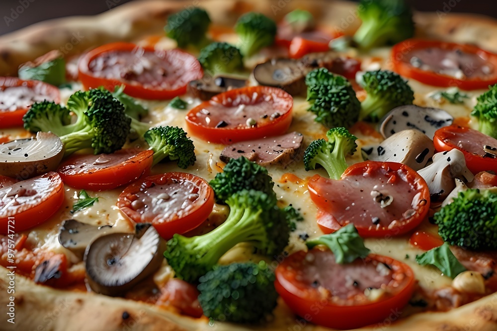 Hot pizza cheese crust seafood topping sauce vegetables. ai generated Hot pizza cheese crust seafood topping sauce vegetables. ai generated