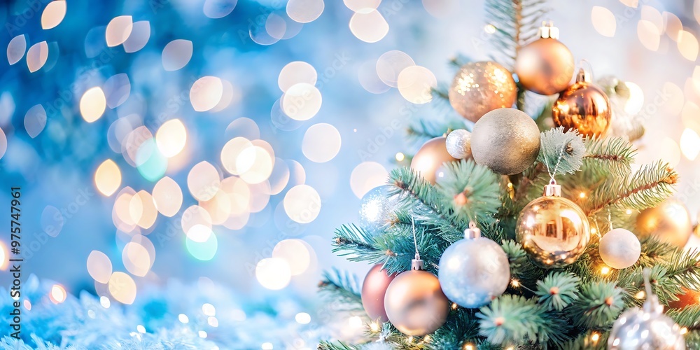 Christmas Tree With Baubles And Blurred Shiny Lights Christmas Tree With Baubles And Blurred Shiny Lights