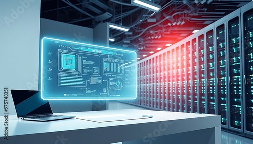 Futuristic Workspace: Holographic Interface and Advanced Technology