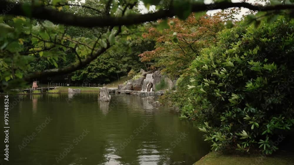Japanese landscape lake waterfall trees Japanese landscape lake waterfall trees