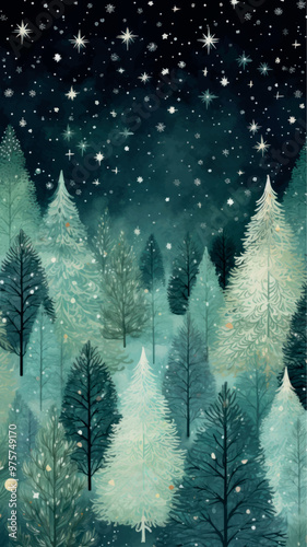 Enchanted winter forest night