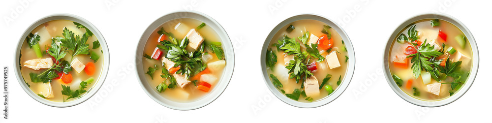 set of A Samgyetang soup with fresh herbs and vegetables, on a transparent background png set of A Samgyetang soup with fresh herbs and vegetables, on a transparent background png