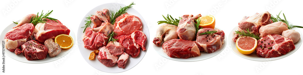 set of A Raw meat, chicken, and lamb isolated on a transparent background set of A Raw meat, chicken, and lamb isolated on a transparent background