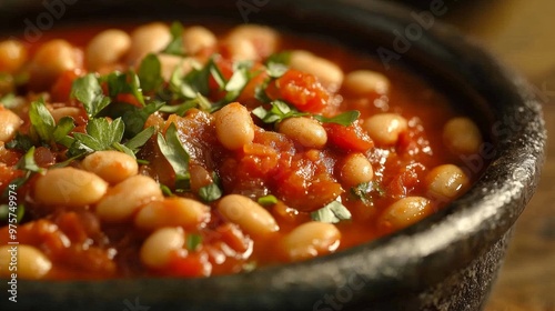 Spicy stew of Turkish beans with a delicious tomato sauce. photo