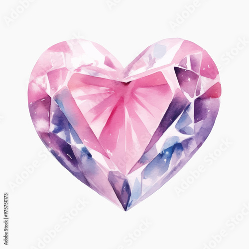 Watercolor heart-shaped gemstone illustration