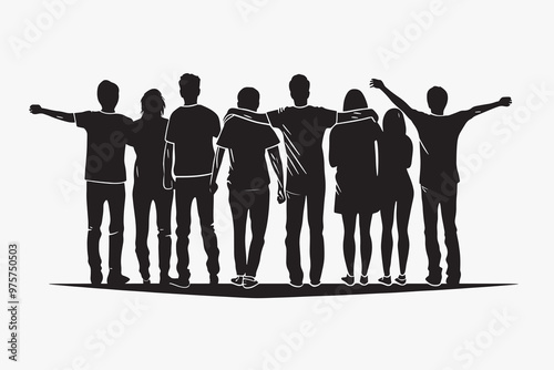 Silhouette friends group together support