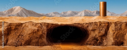 Depiction of insitu leach mining, where chemicals are injected underground to dissolve uranium ore, showing a less invasive method photo