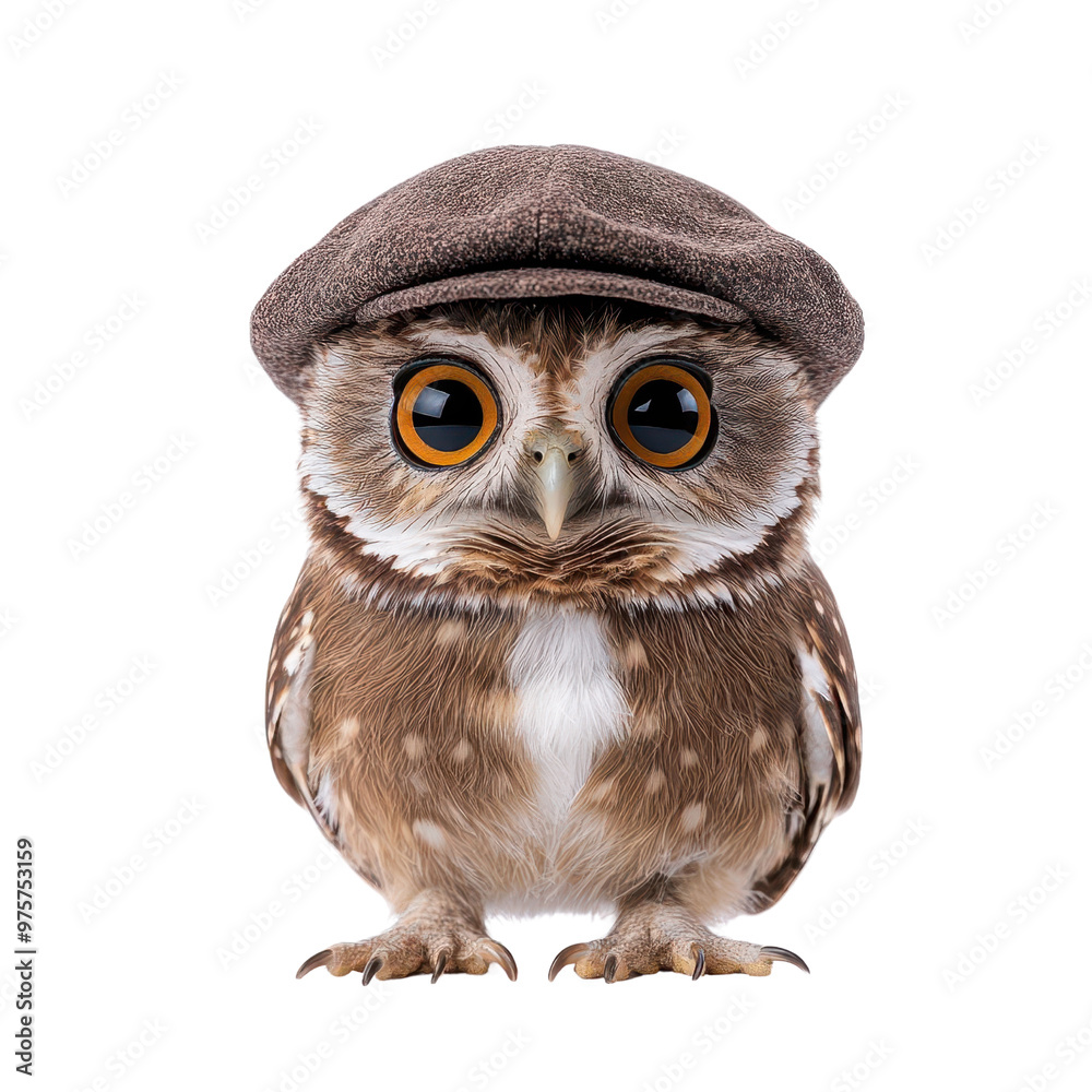 Fototapeta premium A charming owl wearing a stylish cap, perfect for whimsical and creative projects in nature or animal-themed designs.