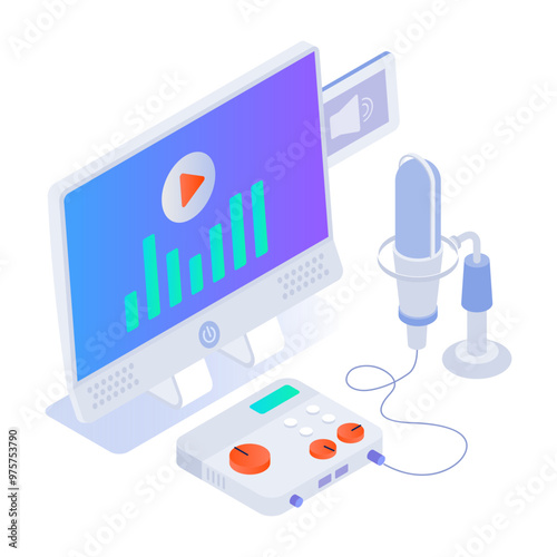 Broadcasting icon in isometric style