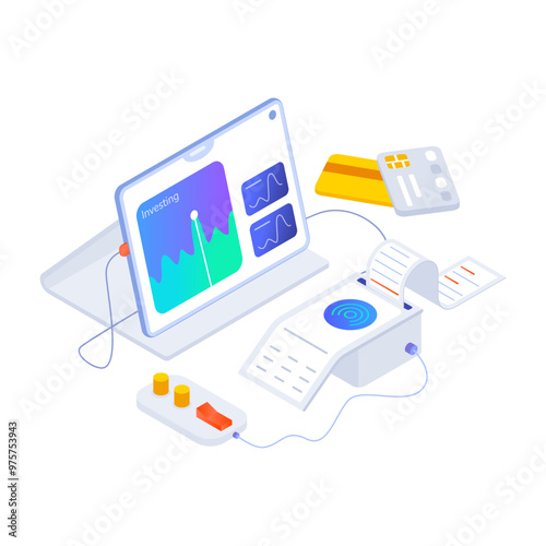 An isometric icon of digital banking 