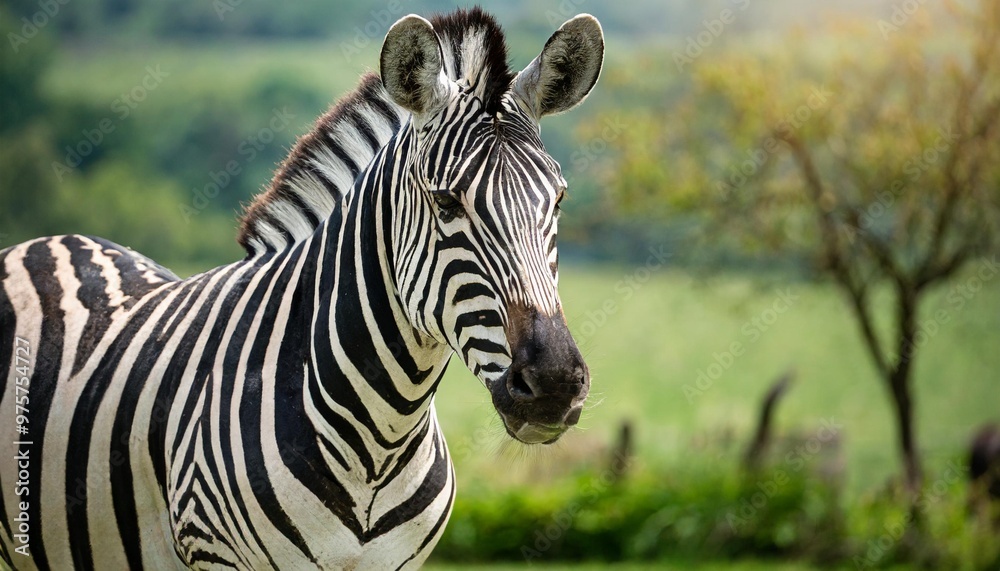 Isolated zebra with depth of field highlighting unique stripes and majestic stature Isolated zebra with depth of field highlighting unique stripes and majestic stature