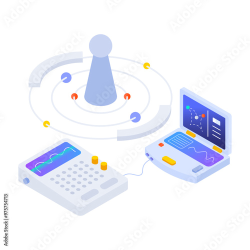 An isometric style icon of smart technology 

